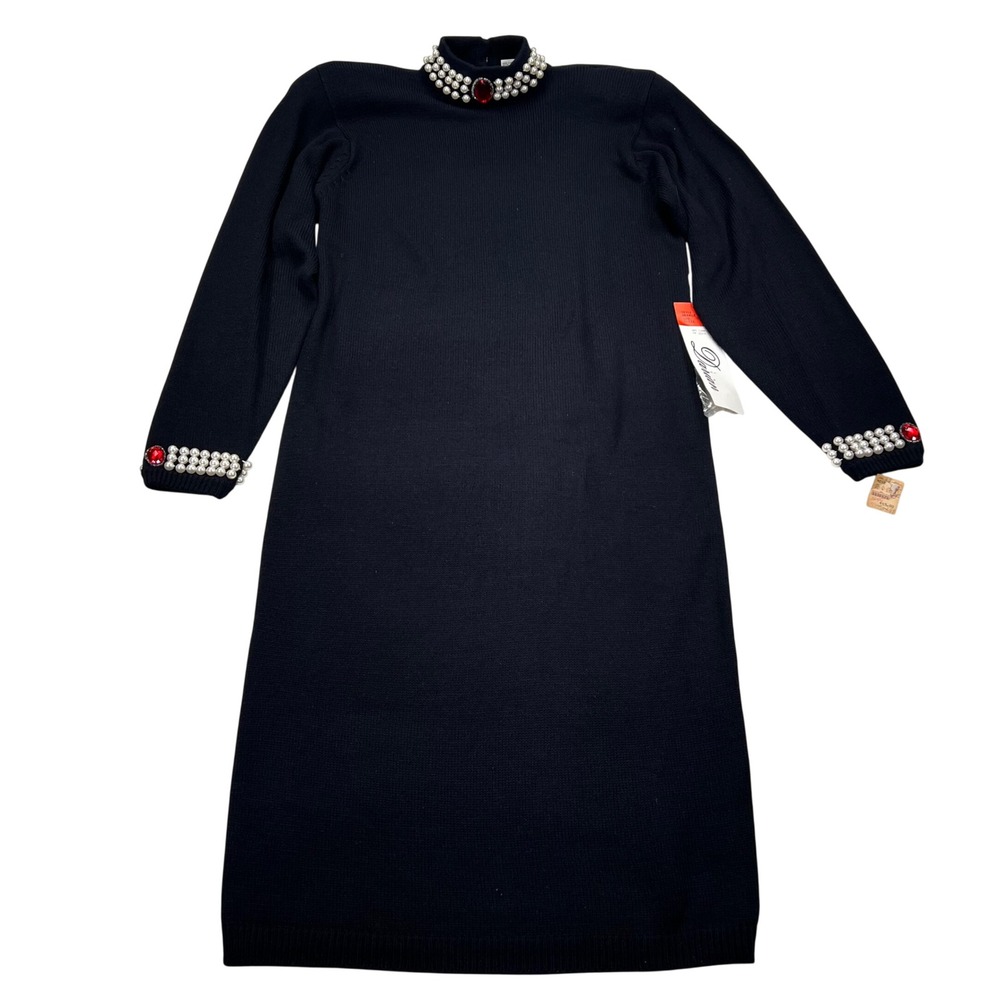 Darian Sweater Dress Womens S Pearl Gem Embellished VTG 80s 90s Deadstock Retro